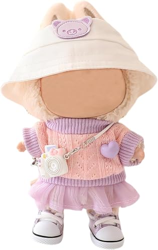 Thalorix Kleidung für Labubu, 3-teilige Lububu Puppe Outfits, Modeschuhe, Hosen, Top Set Zubehör, Exquisite 17 cm Labubus Kleidung (Keine Puppe) (Blau A) von Thalorix