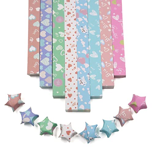540 Blatt Sterne Papierstreifen DIY Handwerk Herz bunter Stern 8 verschiedene Stile Dekoration Faltpapier für Kunst Bastelbedarf , Unterricht, DIY,Herz B von Thatyro