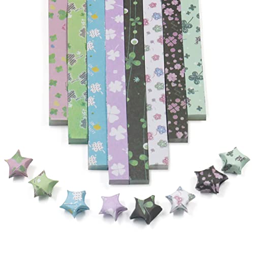 540 Sterne Papierstreifen DIY Handwerk vierblättriges Kleeblatt Glücksbringer bunter Stern 8 verschiedene Stile Dekoration Faltpapier für Kunst Bastelbedarf, Unterricht, DIY,A von Thatyro