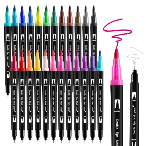 Thboxes 24 Farben Dual Brush Pen Set, Filzstifte Dicke und Dünne Pinselstifte Wasserbasierte Marker Filzstifte Kinder Erwachsen Malen Zeichnen Skizzieren Journaling Kalligrafie DIY von Thboxes
