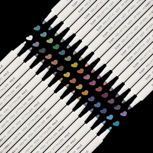 Thboxes 30 Farben Metallic Stifte, Metallischen Acrylstifte Metallic Marker Stifte Set für Scrapbook Zubehör Gästebuch Hochzeit DIY Fotoalbum Deko Stifte für Weihnachten Ostern von Thboxes