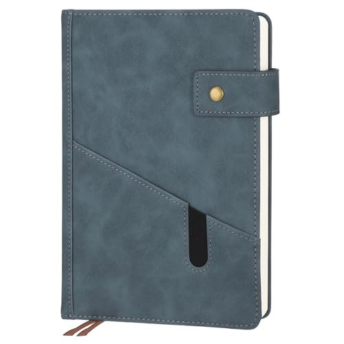 Thboxes Notizbuch A5 Liniert, Journal Notebook mit 180 Blatt/360 Seiten Hardcover PU Leder Notizbuch mit 100gsm Dickem Papier Druckknopf Innentasche Notizbücher Liniert für Büro Schule (Blau) von Thboxes
