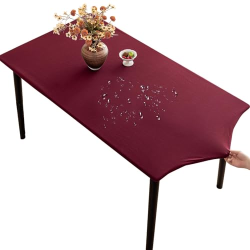 Thdsubb Tischdecke Milchseide Elastisch Tischdecken Wasserabweisend Garten Tischdecken Für Draußen (80x130 cm,Weinrot) von Thdsubb