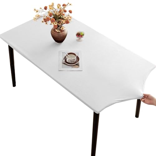 Thdsubb Tischdecke Milchseide Elastisch Tischdecken Wasserabweisend Garten Tischdecken Für Draußen (80x140 cm,Weiß) von Thdsubb