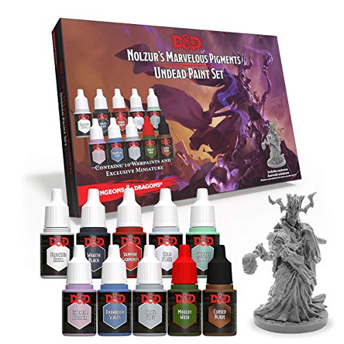 The Army Painter Dungeons and Dragons Nolzur’s Marvelous Pigments Undead Paint Set, 10 Acrylfarben und 1 Acererak Miniatur zum Bemalen, für Rollenspiele und Tabletop von The Army Painter