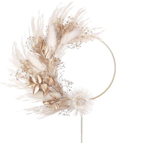 The Baked Studio – Boho-Trockenblumen-Ring-Tortenaufsatz zum Dekorieren von Kuchen für Geburtstage, Babypartys, Taufen und Hochzeiten (Blumenring – Natur) von The Baked Studio