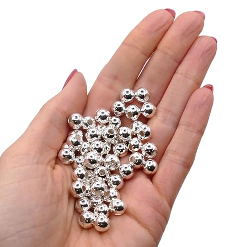 50 Stück 8 mm Versilberte Runde Zwischenperlen – Metallperlen für Schmuckherstellung, Ideal für Armbänder, Ketten, Ohrringe und Bastelprojekte von The Bead Shop