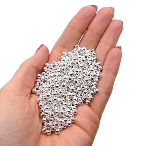 500 Stück 4 mm Versilberte Runde Zwischenperlen – Metallperlen für Schmuckherstellung, Ideal für Armbänder, Ketten, Ohrringe und Bastelprojekte von The Bead Shop