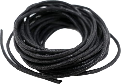Schwarze gewachste Baumwollkordel, 2 mm – 10 Meter – Halskettenschnur, Armbandgarn, Perlenschnur, für Schmuckherstellung, Makramee, DIY-Projekte von The Bead Shop