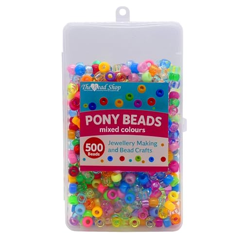 The Bead Shop 500 Stück Pony-Perlen für Schmuckherstellung, Haarzöpfe und Bastelarbeiten, verschiedene Kunststoffperlen, hell, Glitzer- und Perlen-Finish, langlebig, leicht zu fädeln, Armbänder von The Bead Shop