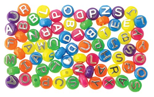 The Beadery Beads 10mm-Neon Alphabet-Perlen, 10 mm, Neonfarben, Multi/Schwarz, 360 von The Beadery