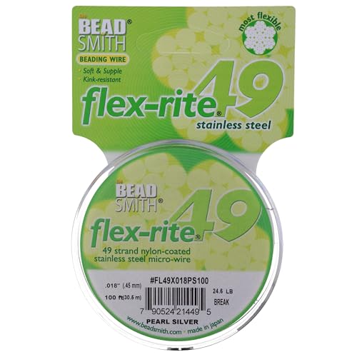 Beadsmith Flexrite Perlenfaden, 49 Stränge, 30,5 m und 0,04 cm, Perlsilber Beadsmith Flexrite Perlenfaden, 49 Stränge, 30,5 m und 0,04 cm, Perlsilber von The Beadsmith