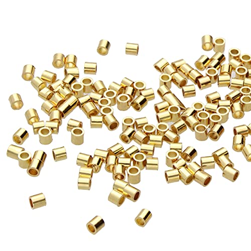 The Beadsmith Bead Elements Quetschperlen, 2 x 2 mm, 100 Stück pro Glasfläschchen, goldfarben, einheitliche zylindrische Form, entworfen, um die Enden von Schmuckdrähten und Kabeln zu sichern von The Beadsmith