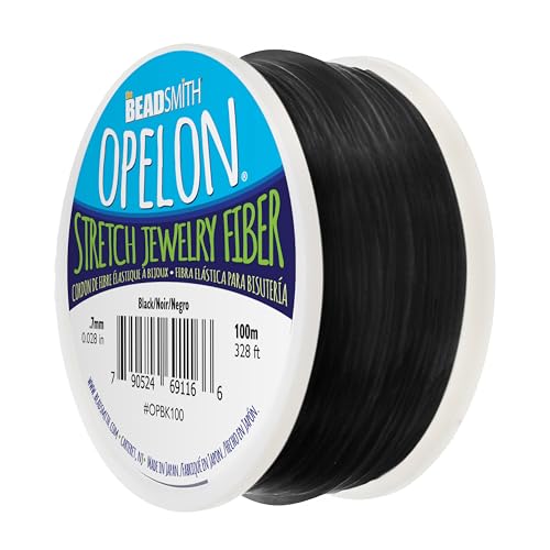The Beadsmith Opelon Perlenschnur, Stretch-Schmuckfaser, Schwarz, 0,7 mm Durchmesser, 100 m Spule – Schmuckherstellung für Halsketten, Armbänder und Bastelarbeiten von The Beadsmith