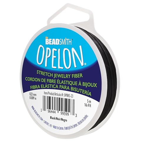 The Beadsmith Opelon Stretch Cord – Elastische Perlenfaser, Schwarz, 0.23 mm Durchmesser, 5 Meter (82 Fuß) Spule von The Beadsmith