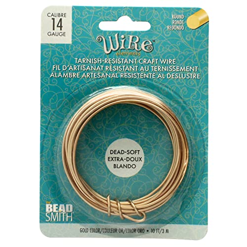 The Beadsmith Wire Elements Basteldraht, anlaufgeschützt, weich, rund, rotgoldfarben, 1,6 mm, 14 Gauge, 3 m Spule – Schmuckherstellung, Drahtwickeln, Blumen und andere Bastelarbeiten von The Beadsmith