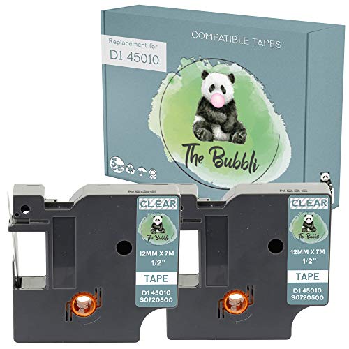 The Bubbli Original | 45010 Schwarz auf Transparent Kompatibel Etiketten Schriftband für DYMO LabelWriter 450 Duo LabelManager 100 150 160 210D 220P 280 360D 400 420P 450 PnP (12mm x 7m | 2er Pack) von The Bubbli