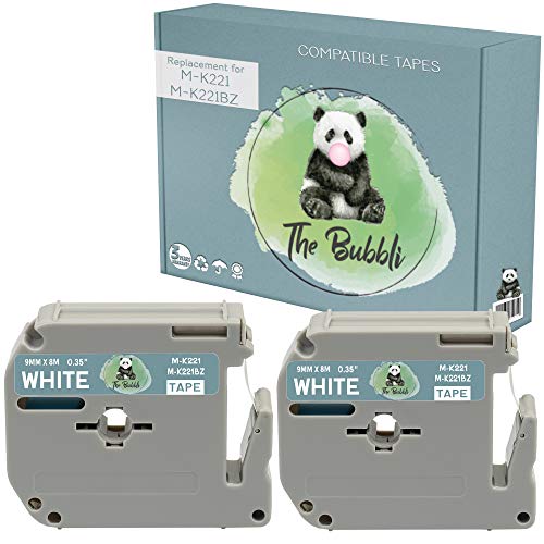 The Bubbli Original | M-K221 M-K221BZ M221 Schwarz auf Weiß Kompatibel Etiketten Schriftband für BROTHER P-Touch PT-45 PT-55 PT-65 PT-70 PT-75 PT-80 PT-85 PT-90 PT-M95 PT-100 110 (9mm x 8m | 2er Pack) von The Bubbli