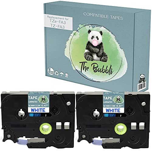 The Bubbli Original | TZe-FA3 TZ-FA3 Blau auf Weiß Kompatibel Textilband zum Aufbügeln für BROTHER P-Touch PT-1000 PT-H100 PT-D210VP PT-D400 PT-D600VP PT-P700 PT-P750W Cube (12 mm x 3m | 2er Pack) von The Bubbli