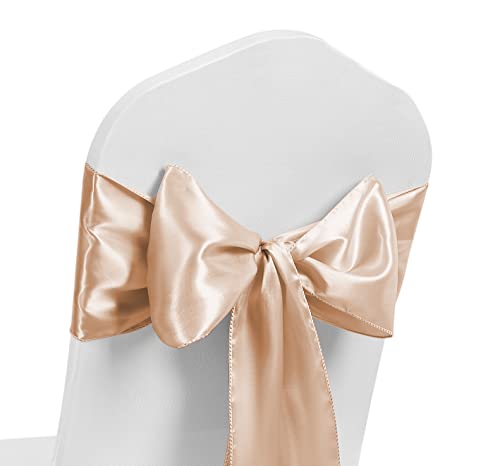 Satin-Stuhlschärpe, breitere, vollere Schleifen, Stuhlschärpen, Schleife, Rücken, Hochzeitsbankett, Dekoration (Champagner, 50) von The Chair Cover Company