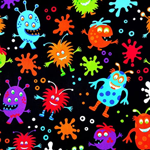 Funny Monsters - Baumwolldruck Stoff - Kinder Quiltstoff - (100% Baumwolle, 110cm breit, ideal zum Basteln, Nähen, Kindergartenprojekte) (halber Meter) von The Craft Cotton Co