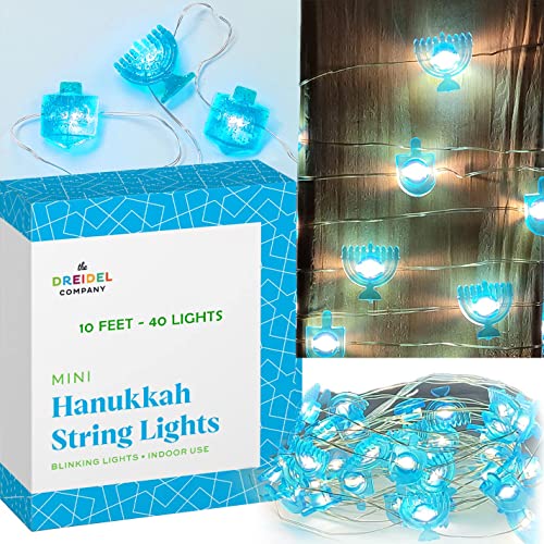 Chanukka LED Lichterkette Menora und Dreidel Designs 10 Fuß mit 40 Lichtern von The Dreidel Company