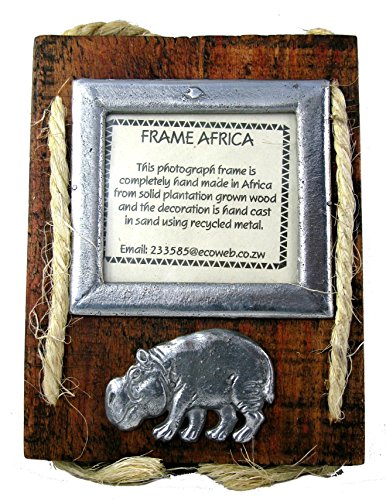 The Friendly Trading Co Frame Afrika Bilderrahmen, handgefertigt, Holz und recyceltes Metall, afrikanischer Stil, mit Nilpferd, 7,6 x 8,3 cm, Fotogröße von The Friendly Trading Co