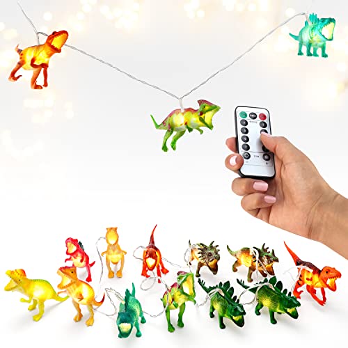 Dinosaurier-Lichterkette, batteriebetrieben, Dino-Lichter, Premium-Qualität, 12 helle Lichterketten für Zuhause, Schlafzimmer und Kinderzimmer, 2 m lang, mit Fernbedienung von The Glowhouse