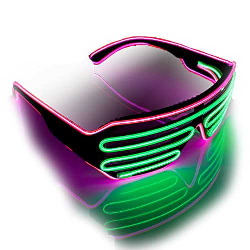 The Glowhouse - Partybrille im Shutter-Stil - mit EL-Kabel - Neonfarben - Rosa/Grün von The Glowhouse