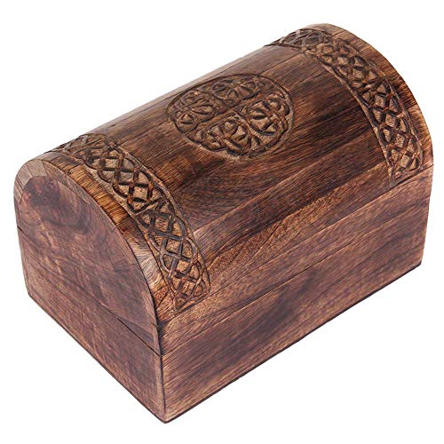 Handgefertigte, dekorative Schmuckschatulle aus Holz mit keltischen Schnitzereien, Schmuckorganizer, Andenkenbox, Schatztruhe, Schmuckhalter, Uhrenschachtel, Jahrestagsgeschenke, sie (22,9 x 15,2 cm) von The Great Indian Bazaar
