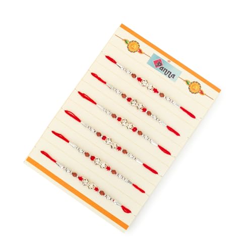Rakhi für Bruder, Set mit 6 Stück, mit Grußkarte, wunderschöner Designer Rakshabandhan Rakhi für Bruder Bhaiya Bhai Bro, mehrfarbige Silberperlen, traditioneller indischer Stil Rakhi für Bruder, Set mit 6 Stück, mit Grußkarte, wunderschöner Designer Rakshabandhan Rakhi für Bruder Bhaiya Bhai Bro, mehrfarbige Silberperlen, traditioneller indischer Stil von The Great Indian Bazaar