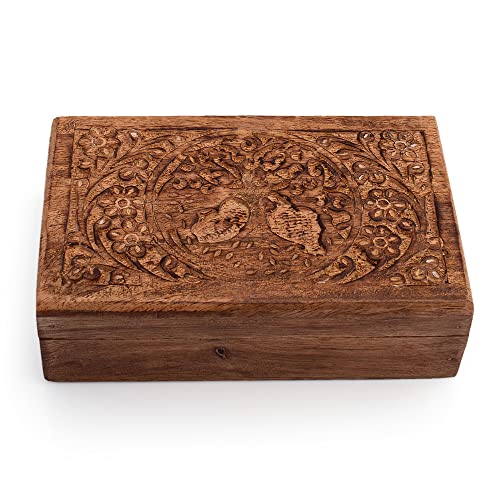Tolle Geburtstagsgeschenkideen, handgefertigter, dekorativer Baum des Lebens, Holz-Schmuckschatulle, Schatzkiste, Schmuck-Organizer, Andenken-Box, Schatztruhe, Schmuckhalter, Uhrenschatulle von The Great Indian Bazaar