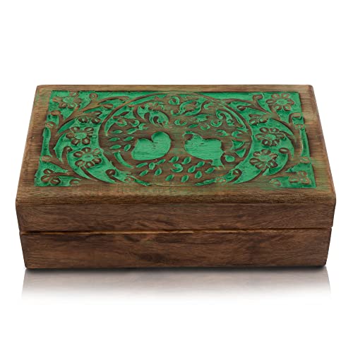 Tolle Geburtstagsgeschenkideen, handgefertigter, dekorativer Baum des Lebens, Holz-Schmuckschatulle, Schatzkiste, Schmuck-Organizer, Andenken-Box, Uhrenschachtel, Geschenke für sie… (Grün) von The Great Indian Bazaar