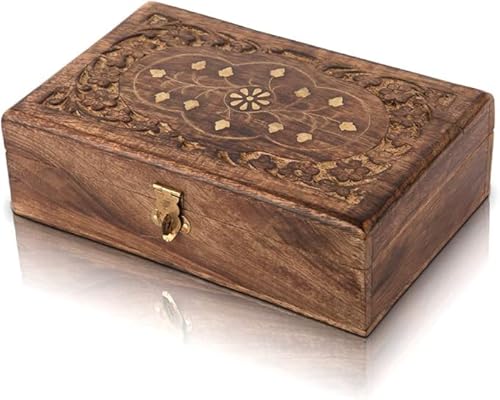 Tolle Geschenkidee zum Geburtstag, handgefertigt, dekorative Holz-Schmuckschatulle mit Schloss und Schlüssel, Schmuck-Organizer, Schatztruhe, Schmuckhalter, Schlossbox, Uhrenbox, 20,3 cm, Geschenke Tolle Geschenkidee zum Geburtstag, handgefertigt, dekorative Holz-Schmuckschatulle mit Schloss und Schlüssel, Schmuck-Organizer, Schatztruhe, Schmuckhalter, Schlossbox, Uhrenbox, 20,3 cm, Geschenke von The Great Indian Bazaar
