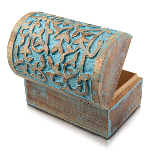 Tolles Geburtstagsgeschenkideen, handgefertigte dekorative hölzerne Schmuckschatulle Schatzkasten Schmuck-Organizer-Andenken-Kasten-Schatzkasten-Schmuckset-Halter-Lock-Box-Uhrenbox 22 x 15 cms (Blue) von The Great Indian Bazaar