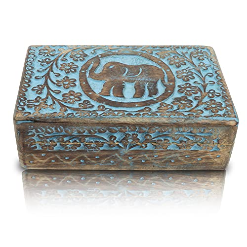 Tolles Geburtstagsgeschenkideen handgefertigte dekorative hölzerne Schmuckschatulle Schmuck Veranstalter Andenkenkasten Schatztruhe Schmuckhalter Aufbewahrungsbox Hauswarming Geschenke (Blue) von The Great Indian Bazaar