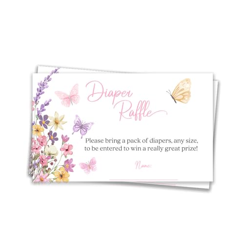 The Invite Lady Windel-Ticketkarten für Schmetterlings-Wildblumen, Babypartys, Mädchen, Einlagen (50 Stück) von The Invite Lady