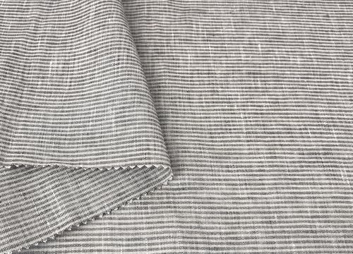 The Linen Lab 100 % Leinenstoff, leicht, vorgewaschen, horizontale Streifenmuster, vorgeschnitten, weich und atmungsaktiv, 132,1 cm breit, Braun 6376 (91 cm vorgeschnitten) von The Linen Lab