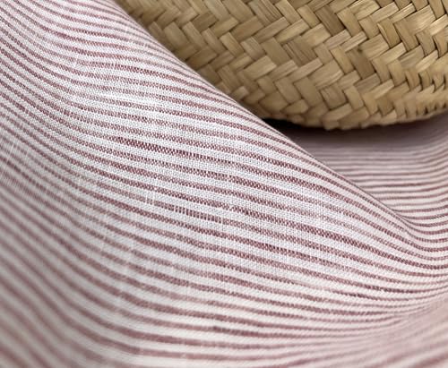 The Linen Lab 100 % Leinenstoff, leicht, vorgewaschen, horizontale Streifenmuster, vorgeschnitten, weich und atmungsaktiv, 132,1 cm breit, Rosa 4769 (91 cm vorgeschnitten) von The Linen Lab
