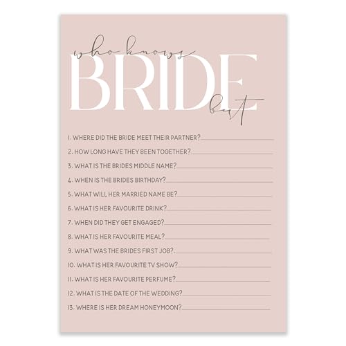 Junggesellinnenabschied-Spiele,Junggesellinnenabschied-Spiele Blush Pink Design,Junggesellinnenabschied-Zubehör,Elegante klassische Junggesellinnenabschied-Spiele (x10 Who Knows Bride Best Cards) von The Little Party Company