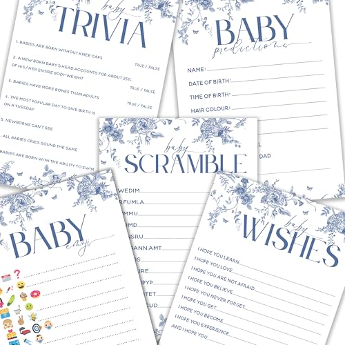 The Little Party Company Baby Shower Games Bundle 5-in-1 Blue Floral Design, Trivia, Predictions, Scramble and Wishes Cards The Little Party Company Baby Shower Games Bundle 5-in-1 Blue Floral Design, Trivia, Predictions, Scramble and Wishes Cards von The Little Party Company