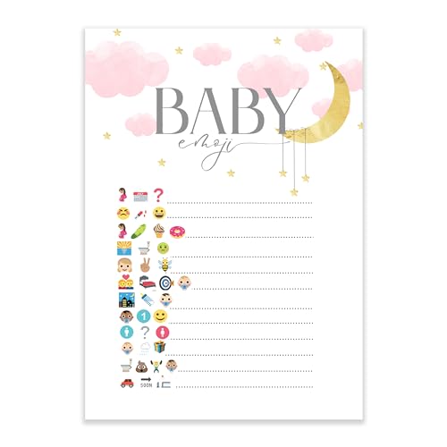 The Little Party Company Baby Shower Spiel – Packung mit 20 Baby-Emoji-Spielkarten, rosa skurrilen Mond und Sternen (BSPINKWHIMEMOJ10) von The Little Party Company