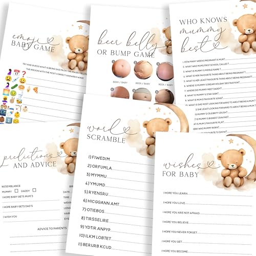 The Little Party Company Teddybär-Spielpaket für Babypartys, 6 Spiele im Lieferumfang enthalten von The Little Party Company