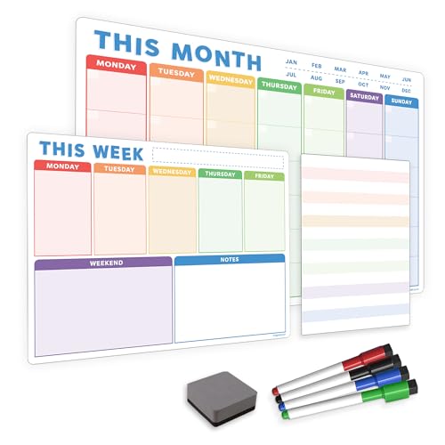 TMS Magnetischer Monatskalender, Wochenplaner und Tagesplaner für Schule, Zuhause und Büro | Track-Aufgaben, Hausaufgaben, Meetings, Termine (Monats-, Wochenplaner & Notizblock, A3, A4 & A5) von The Magnet Shop