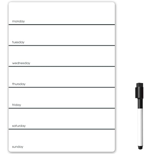 TMS magnetischer Wochenplaner, kleines Kühlschrankmagnet-Whiteboard - zu verwenden als Kalender oder Trockenlösch-Essensplaner für Küche, Büro, Notizblock oder Familienarbeit (schwarz, A5 + 1 Stift). von The Magnet Shop