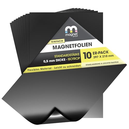 The Magnet Shop Magnetfolien – Magnete zum Basteln, flexibel Magnetfolien für Stanzformen, Kunstordner – machen Sie Ihre eigenen Kühlschrankmagnete für die Küche, (10 Stück) 0,5 mm (schwarz, A4) von The Magnet Shop