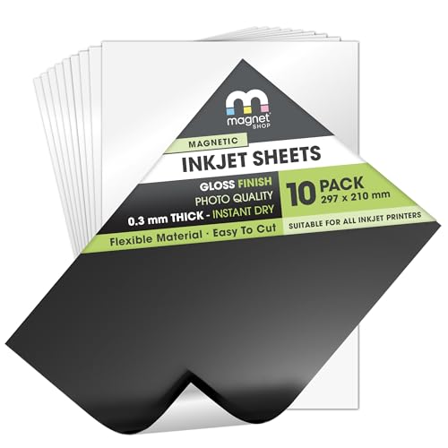 The Magnet Shop Magnetisches Fotopapier - Magnetfolie Bedruckbar - A4 Größe mit Glänzender Oberfläche für Heim- und Bürodrucker – 10er Pack von The Magnet Shop
