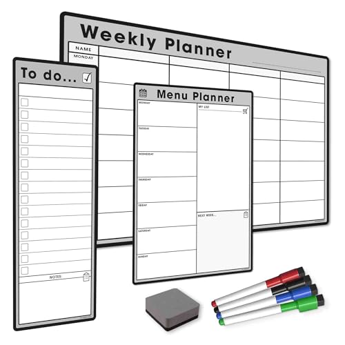 The Magnet Shop Magnetisches Whiteboard-Planer-Set, trocken abwischbar, Wochenplaner, Meine Liste, Monatskalender, 4 trocken abwischbare Markerstifte, Radiergummi (grau, Bündel 3) von The Magnet Shop