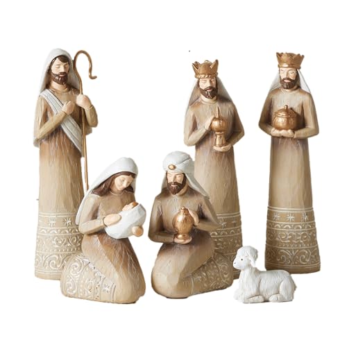 Sleep in Heavenly Peace 6-teiliges Krippen-Set - Handgefertigte Holzfiguren mit weißen, braunen und goldenen Akzenten - Feiern Sie die Geburt Jesu Christi - 20,3 cm hoch - The Nativity Store Sleep in Heavenly Peace 6-teiliges Krippen-Set - Handgefertigte Holzfiguren mit weißen, braunen und goldenen Akzenten - Feiern Sie die Geburt Jesu Christi - 20,3 cm hoch - The Nativity Store von The Nativity Store A Worldwide Collection