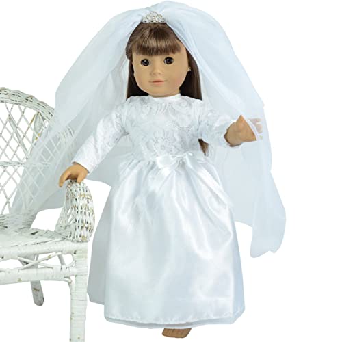 The New York Doll Collection Brautkleid mit Schleife, Spitze Top, Ärmel und Schleier mit Tiara für Mode Mädchen Puppen Puppe Hochzeit Outfit passt 18 Zoll Puppen Kleidung Puppen Zubehör The New York Doll Collection Brautkleid mit Schleife, Spitze Top, Ärmel und Schleier mit Tiara für Mode Mädchen Puppen Puppe Hochzeit Outfit passt 18 Zoll Puppen Kleidung Puppen Zubehör von The New York Doll Collection